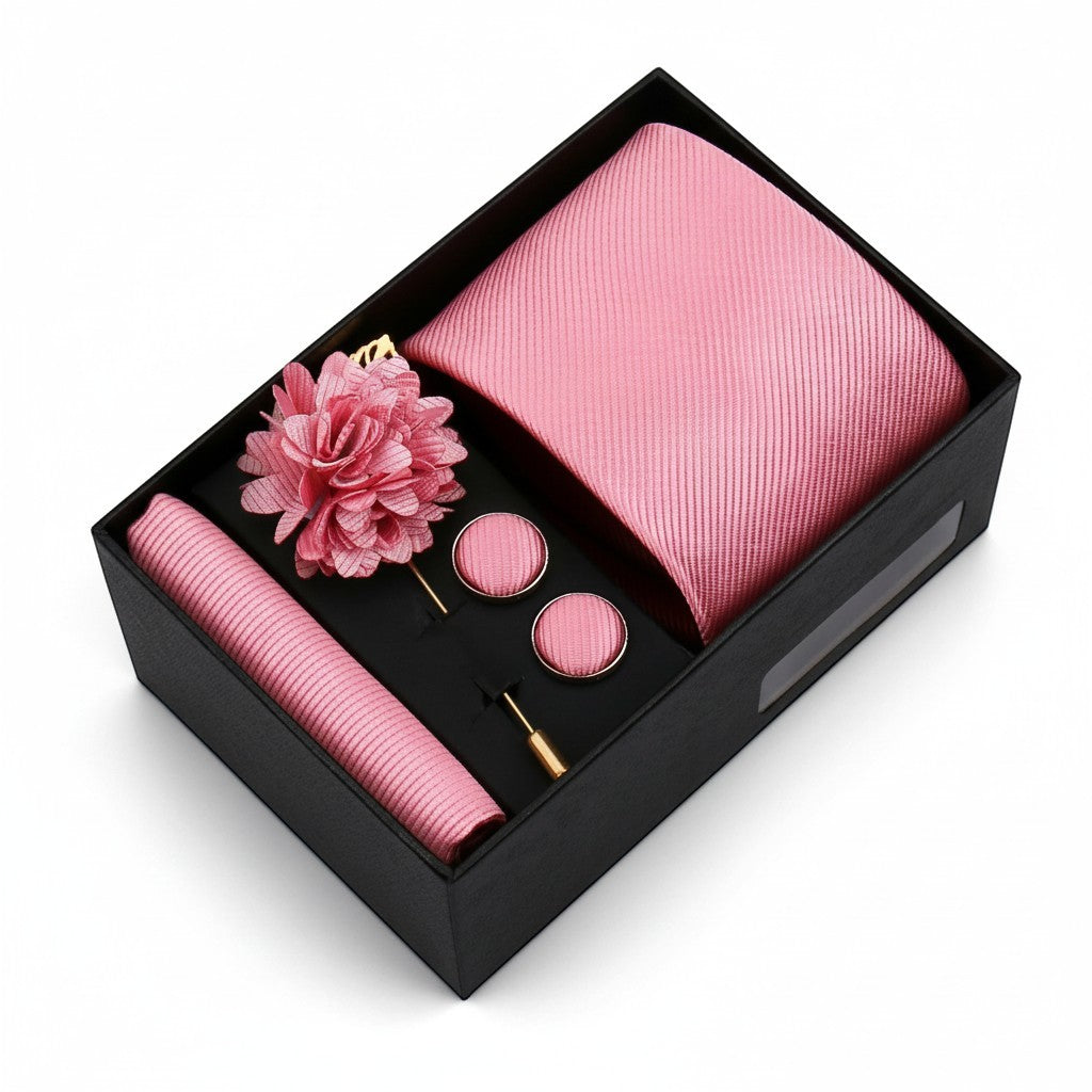 Coffret Cravate Homme – Cravate, Pochette, Boutons de Manchette & Broche