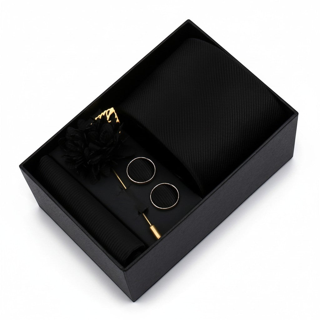 Coffret Cravate Homme – Cravate, Pochette, Boutons de Manchette & Broche