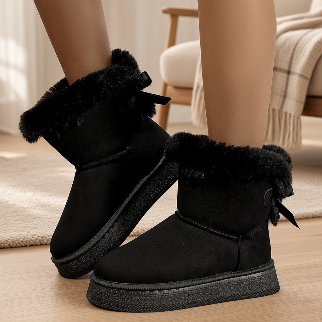 Bottes fourrées femme à nœud – Bottines hiver chaudes