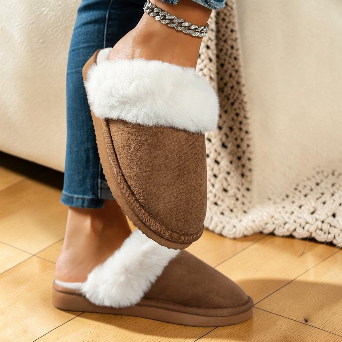Pantoufles femme fourrées – Mules chaudes antidérapantes