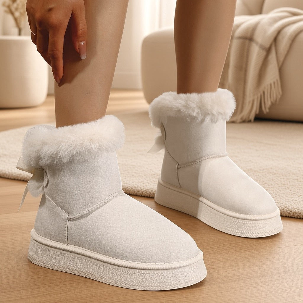 Bottes fourrées femme à nœud – Bottines hiver chaudes