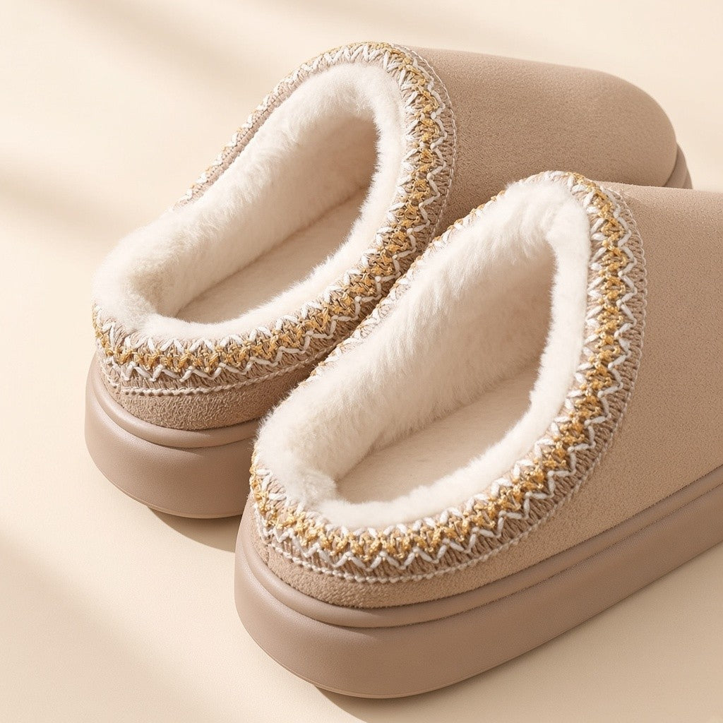 Chaussons Femme Fourrés Chauds – Semelle Épaisse Antidérapante