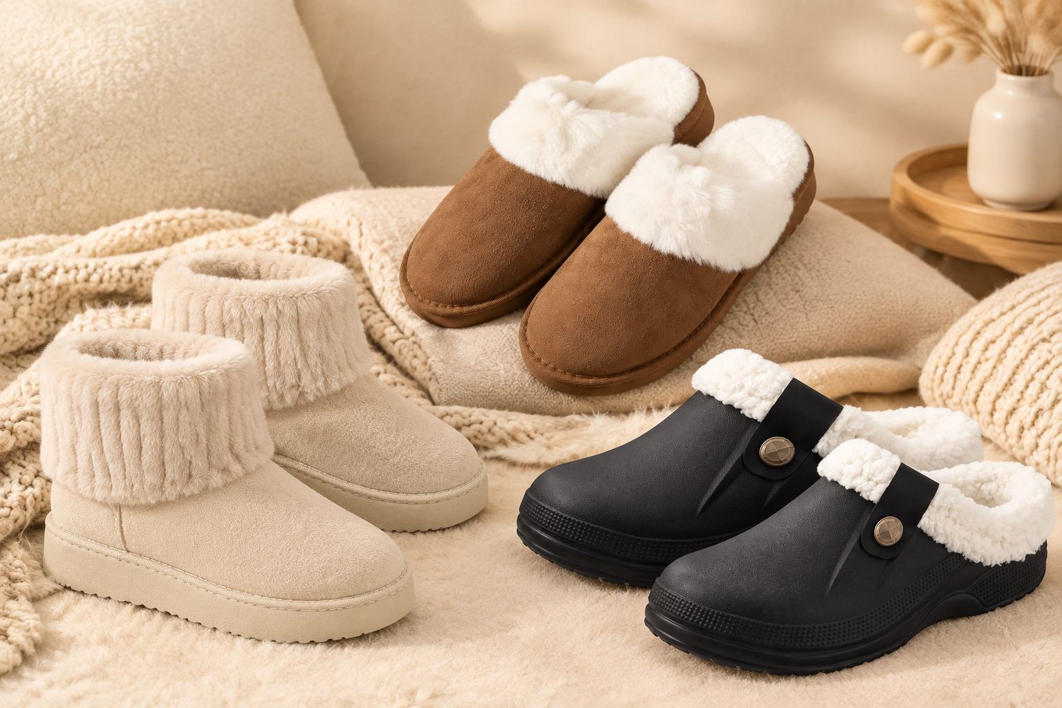 Mix de tes chaussures sur fond beige cocooning
