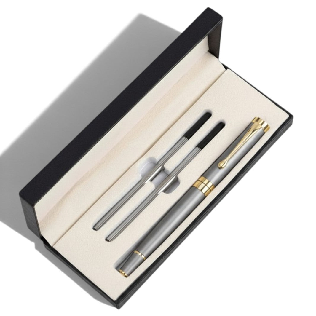 Stylo à bille premium en métal gris – idée cadeau homme raffiné | Maison Lysta